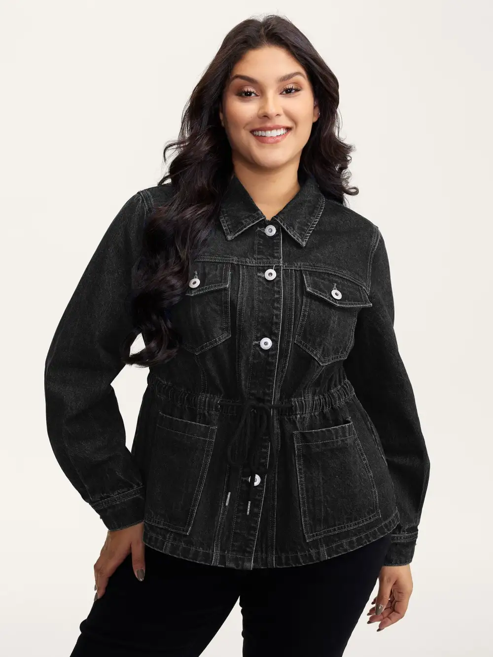 Supersoft Stretchy Waist Button-Down Denim Jacket
