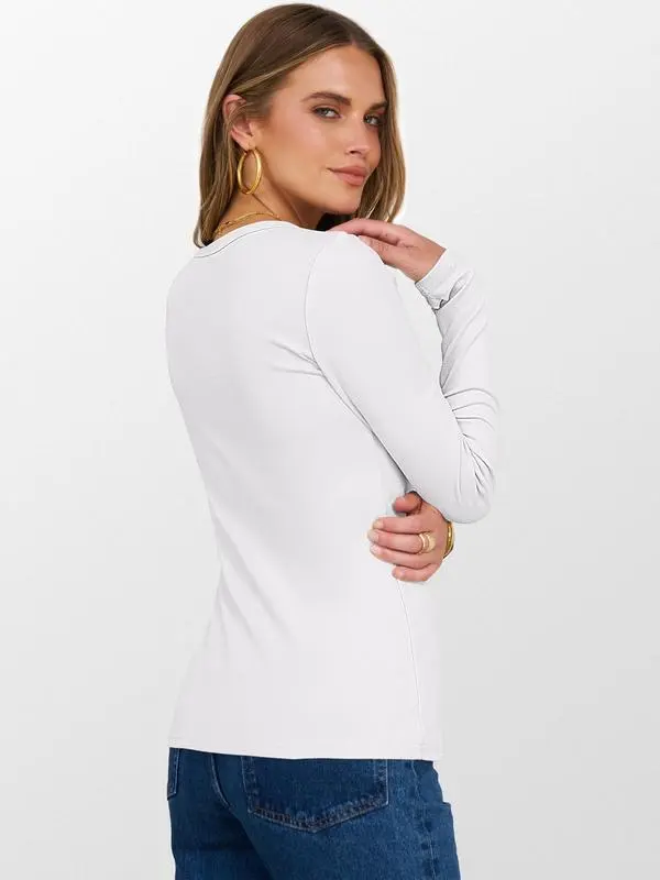 2025 Women's Long-Sleeve Thermal Tee: Crewneck, Slim Fit, Warm (Fall/Winter Basic)