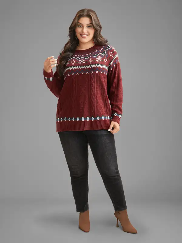 Festive Fair Isle Cable Knit Pullover