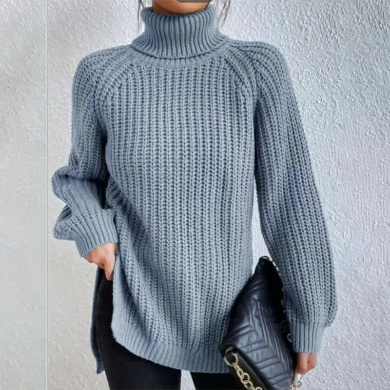 Christmas Sale - 49% off-Cotton Turtleneck Raglan Sleeve Split Hem Sweater