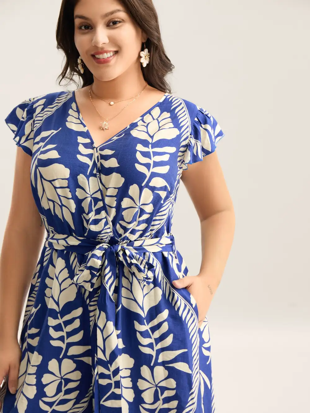 Large Floral Print Pockets Jumpsuit