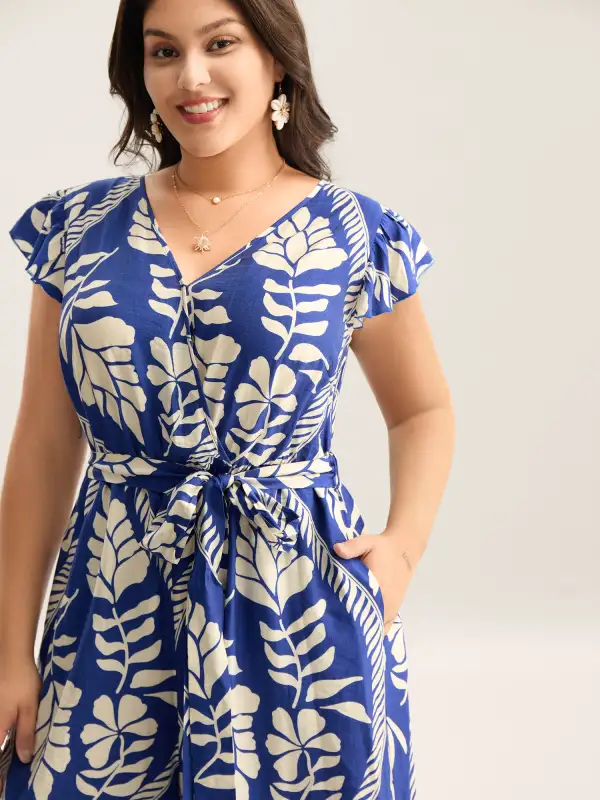 Large Floral Print Pockets Jumpsuit