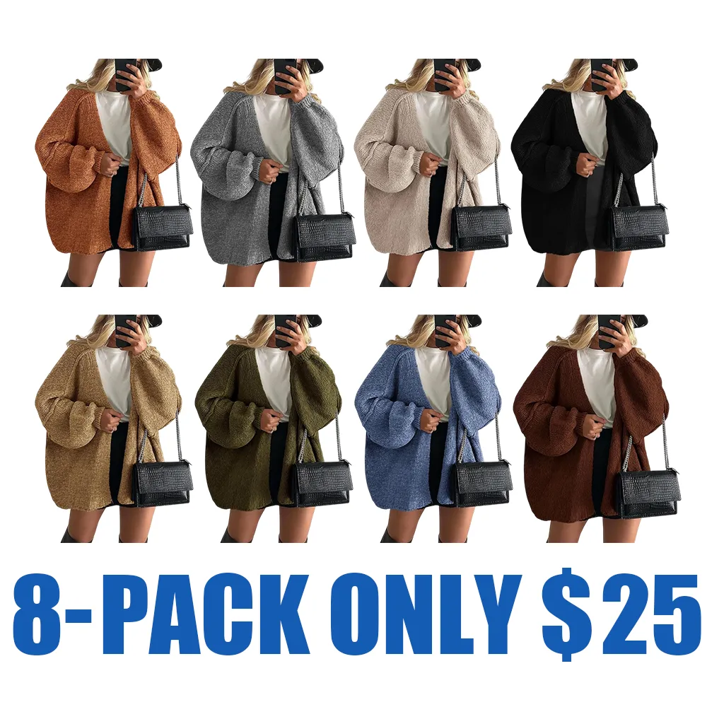 Fall 2025 Women’s Knit Cardigan – Oversized Fit, Lantern Sleeves, Open Front Lightweight Sweater