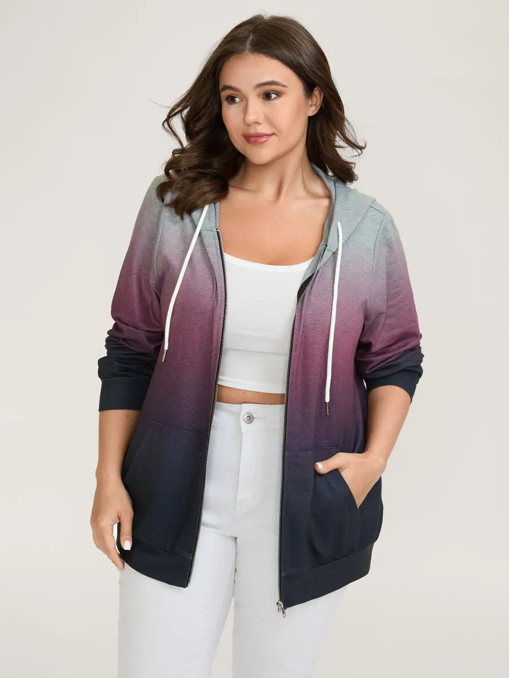 Ombre Gradient Zipper Front Jacket