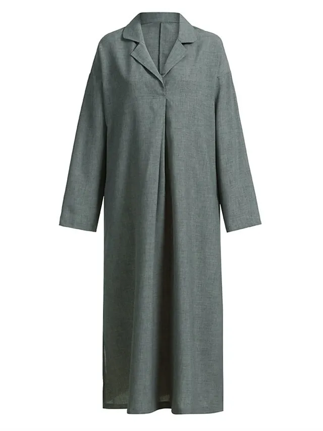 Women's Cotton Linen Dress Swing Dress Black Dress Maxi long Dress Cotton Blend Casual Comfort Home Daily Vacation Shirt Collar Pocket Long Sleeve Summer Spring Fall Loose Fit Black Pink Green Pure