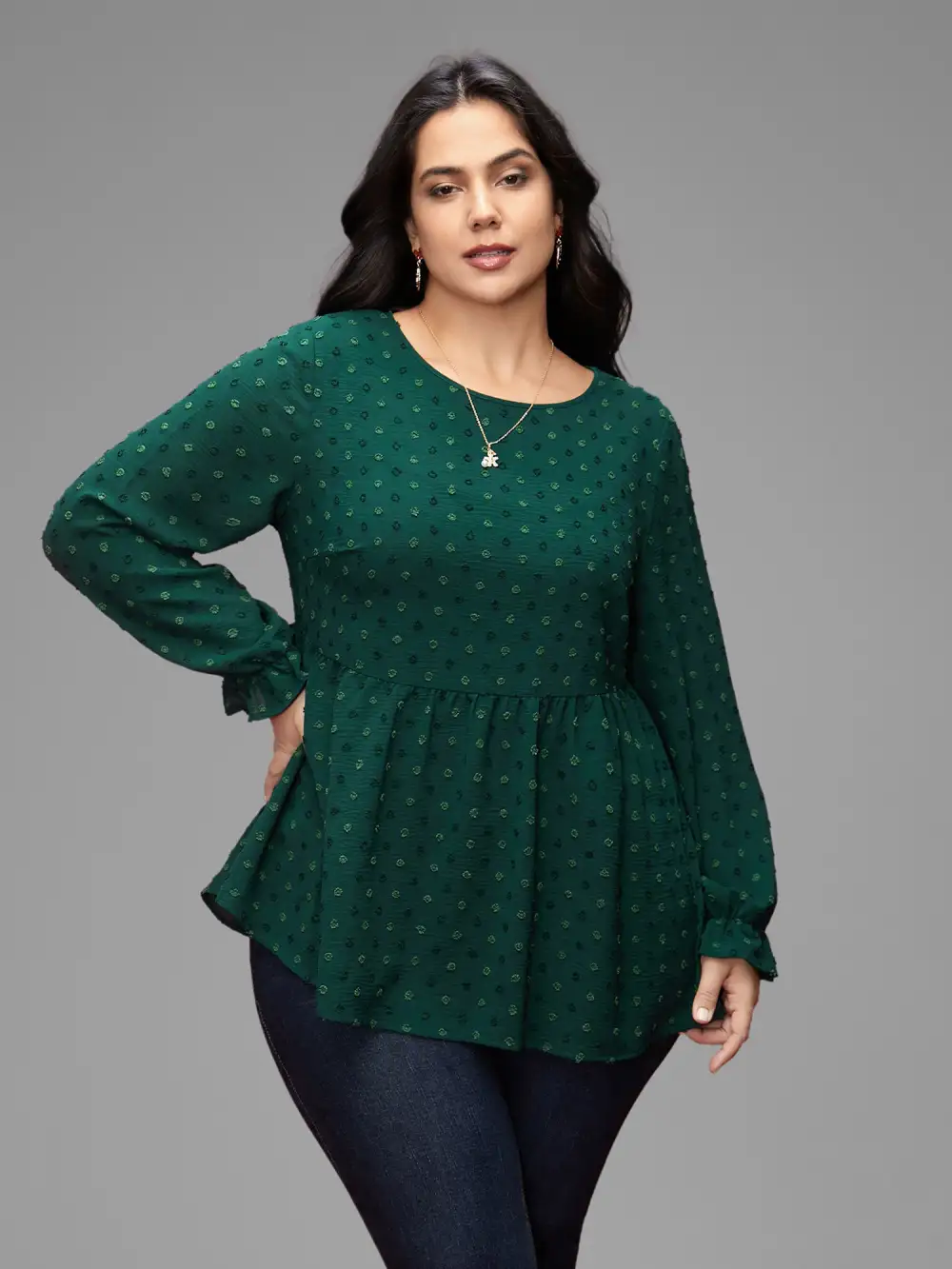 Textured Dot Elastic Cuffs A-line Blouse