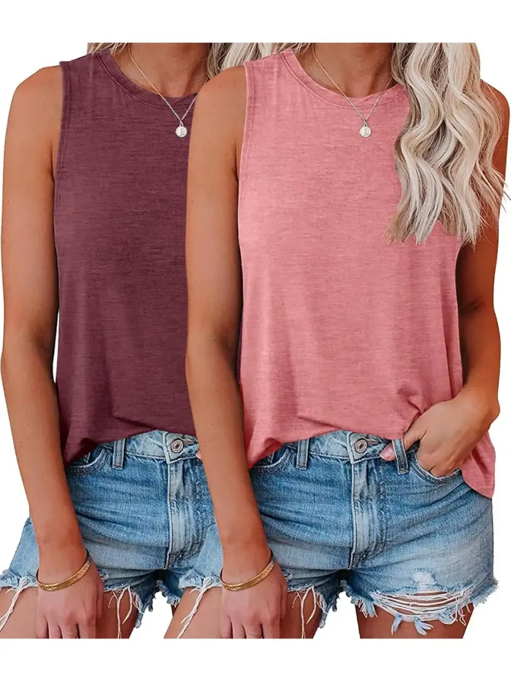 ✨Womens Crew Neck Sleeveless Loose Fit Casual 2 Pack Tank Tops