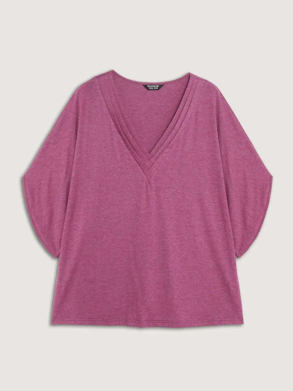 V-Neck Plicated Detail Bat Sleeve T-Shirt