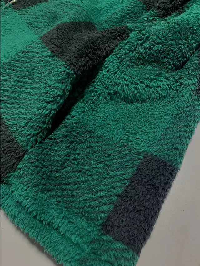 Women's Fleece Jacket Fleece Basic Pocket Zip Up Black Light Green Red Plaid Street Casual Hoodie Long Sleeve Top Micro-elastic Fall & Winter