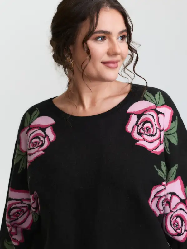 Supersoft Floral Batwing Sleeve Pullover