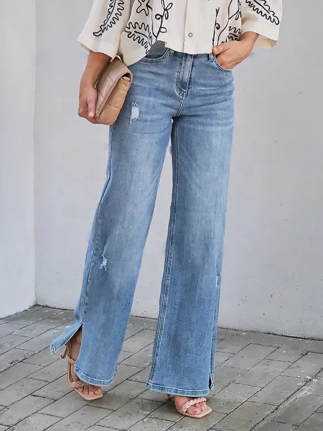 Regular Fit Micro-Elasticity Urban Plain Long Jeans Straight pants