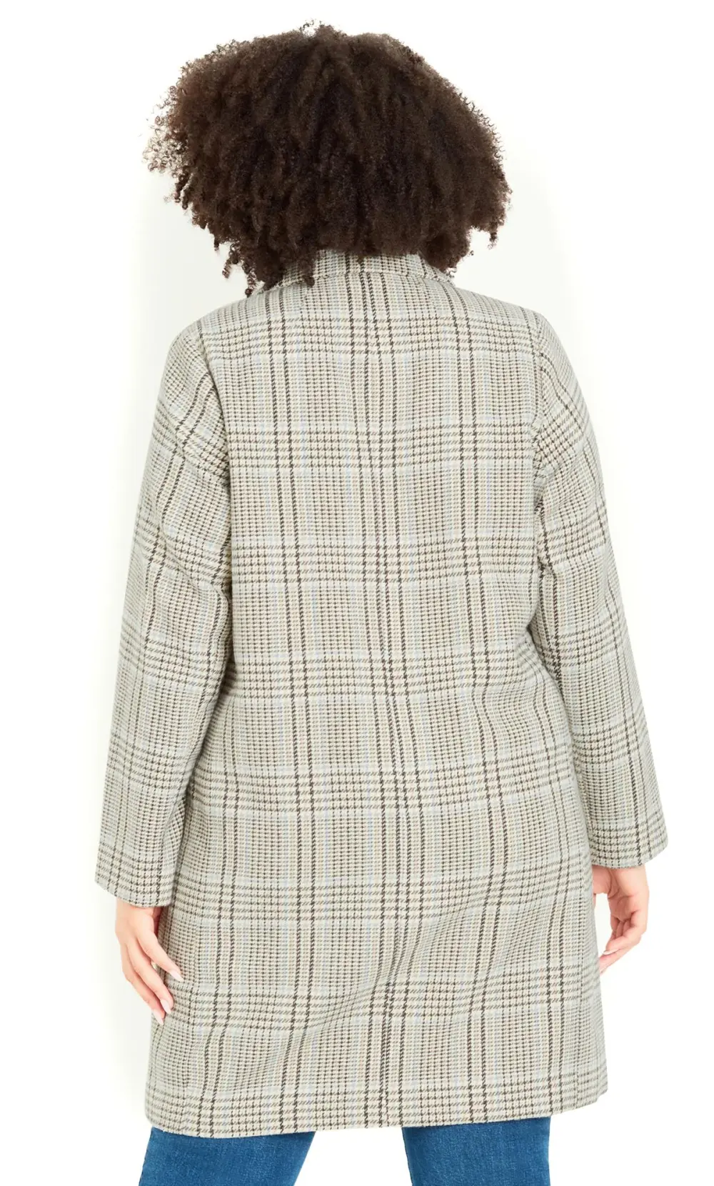 Evans Natural Brown Checked Button Detail Blazer