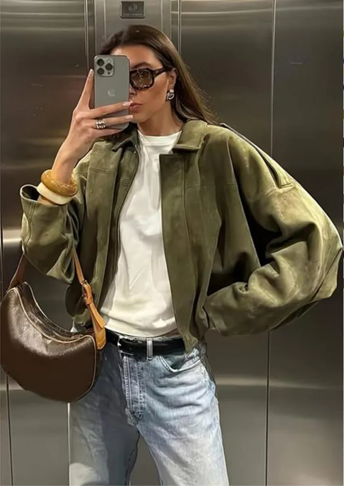 Women's Casual Loose Military Short Coat (Spring/Autumn, Army Color, Daily Wear)