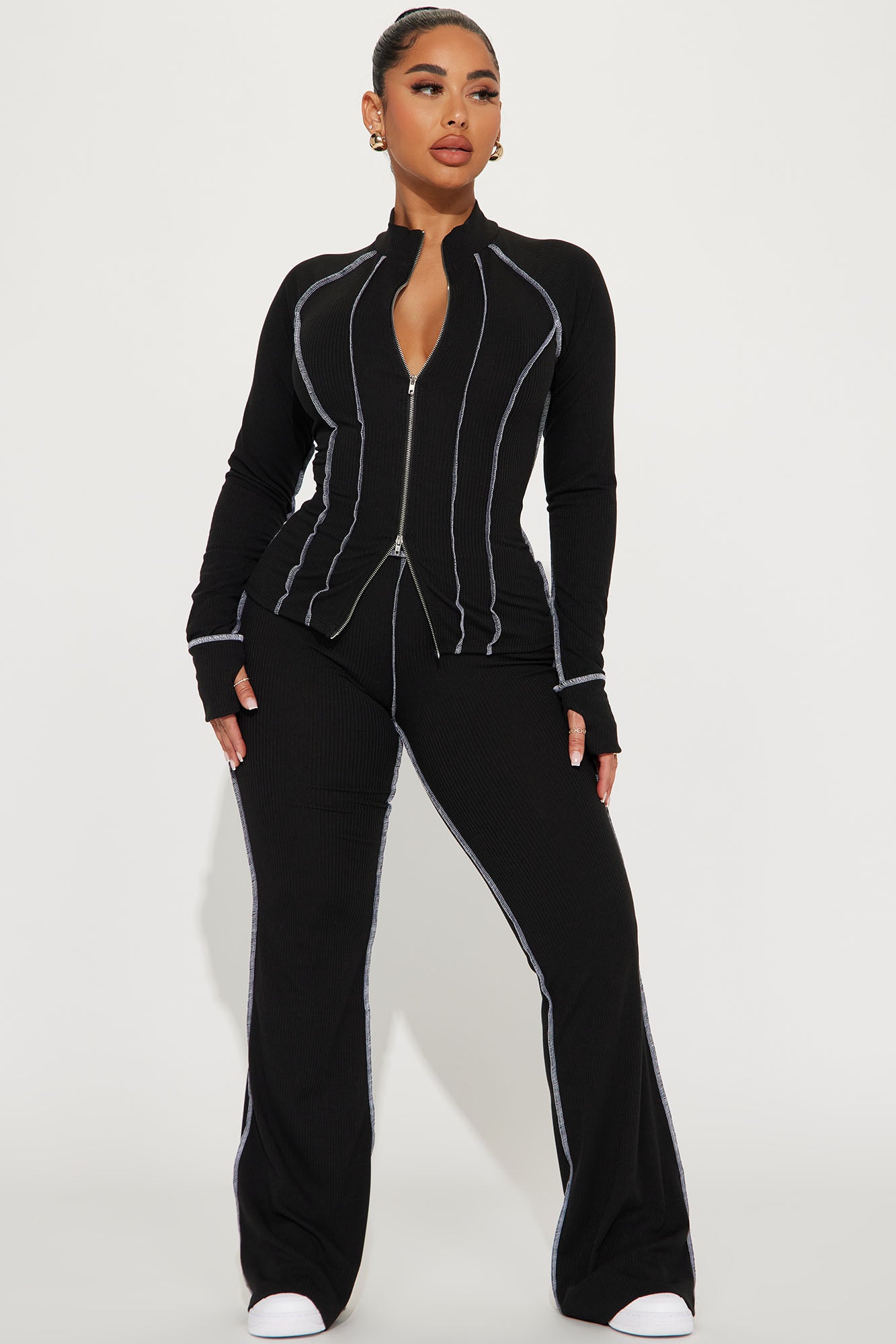 Carlie Ribbed Pant Set - Black