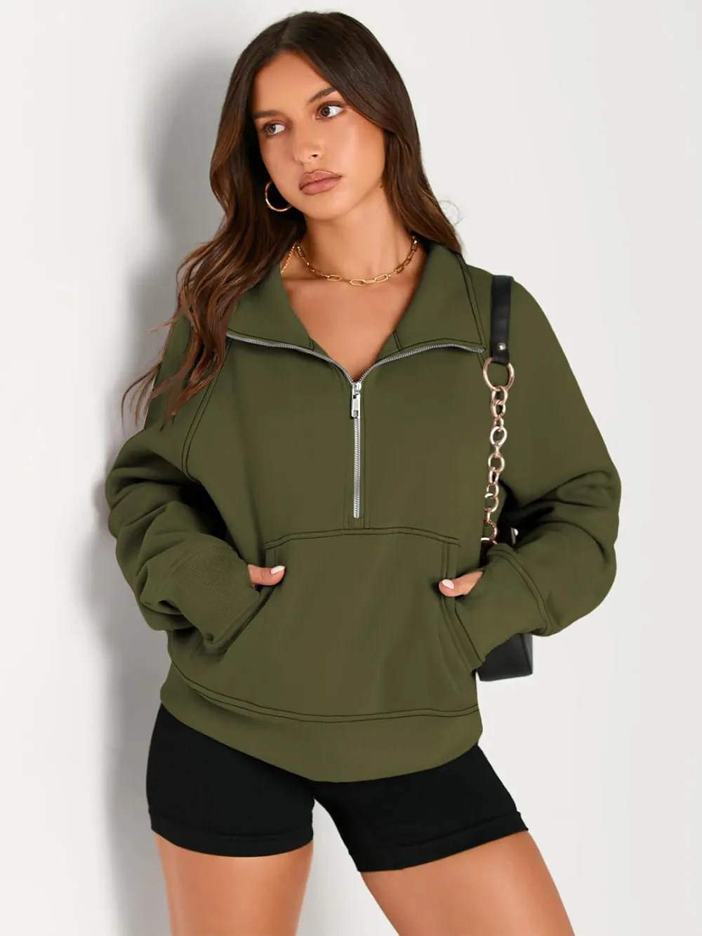 Womens Sweatshirts Half Zip Cropped Pullover Fleece Quarter Zipper Hoodies Fall outfits Clothes Thumb Hole