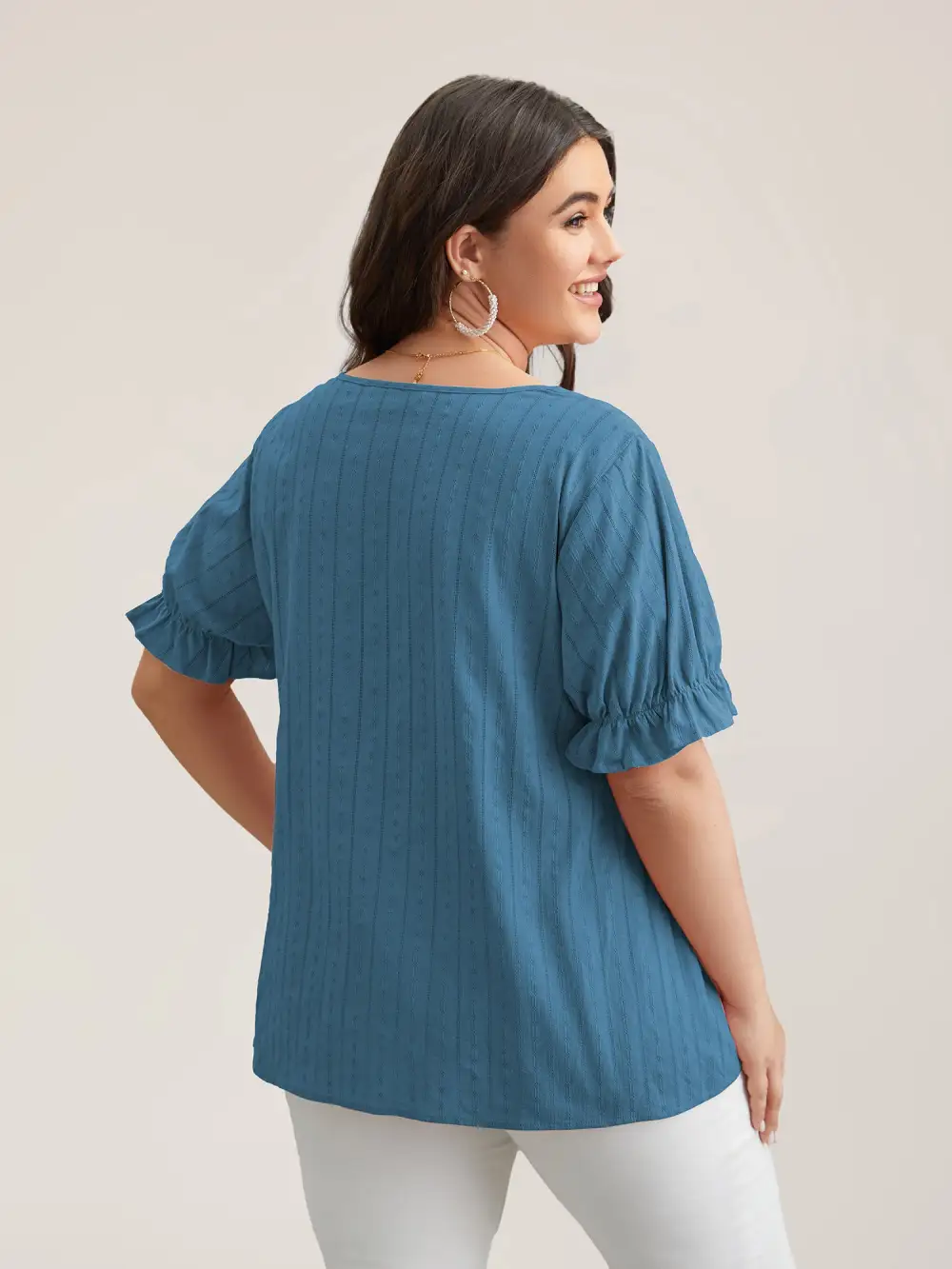 Cotton Square Neck Ruffled Sleeve Shirt