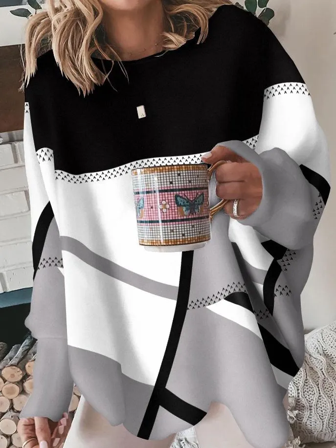 Long Sleeve Geometric Regular Regular Fit Blouse For Women