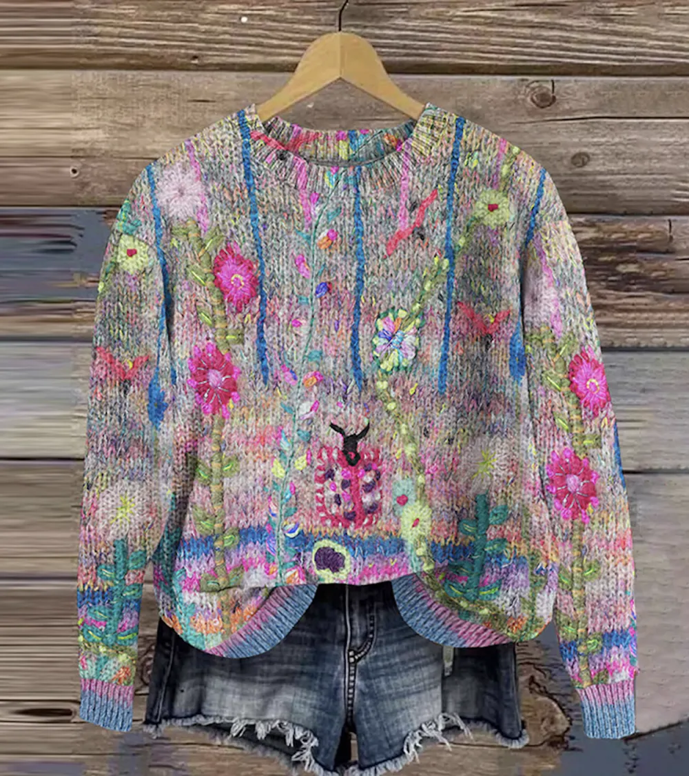 Vintage floral art knitted sweater