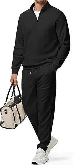 Men’s 2-Piece Set – Textured Long Sleeve Polo Shirt & Drawstring Pants