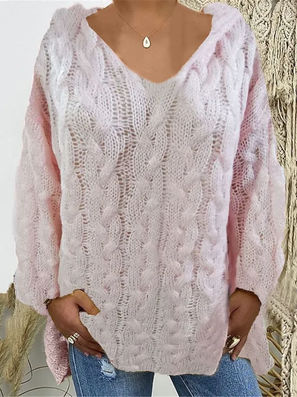 Women's Pullover Sweater Jumper Hooded Cable Knit Oversized Fall Winter Daily Going out