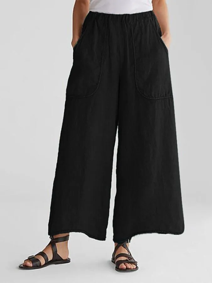 Women's Casual Cotton Linen Wide Leg Pants