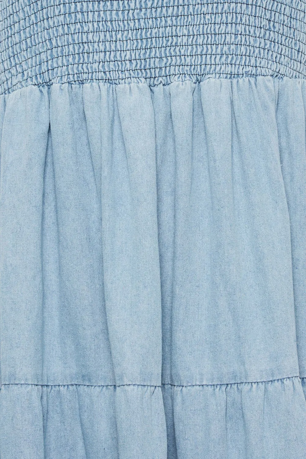 LTS Tall Blue Denim Shirred Tiered Midi Dress