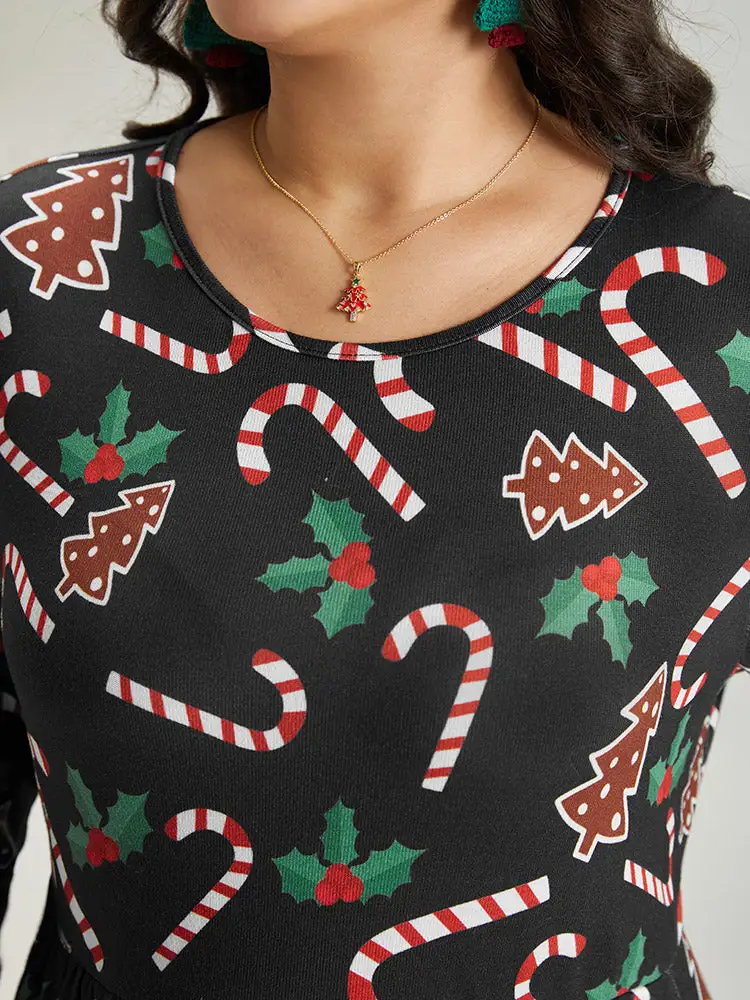 Christmas Print Pocket Elastic Waist Dress