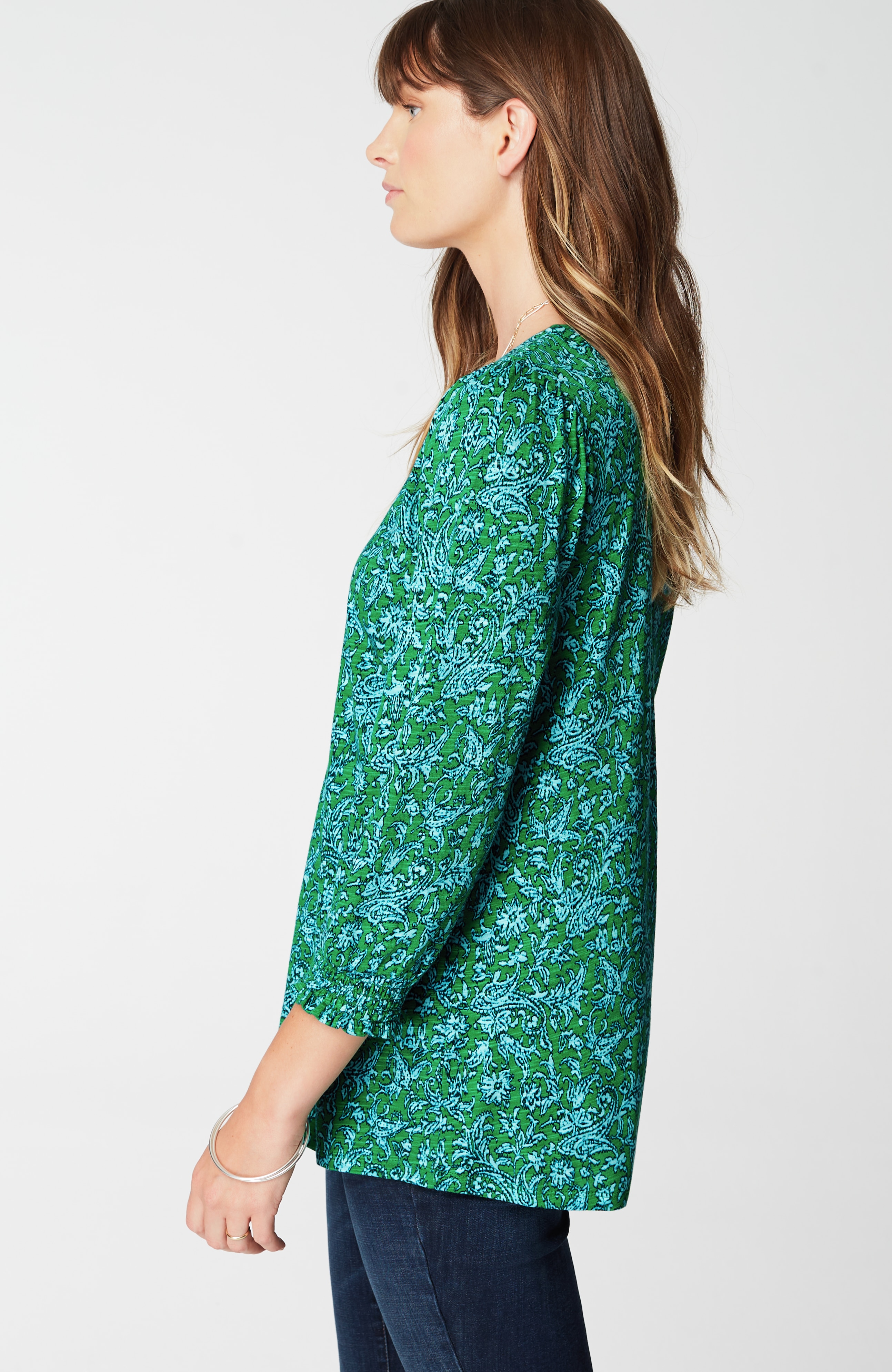Smocked-Sleeve Henley Top
