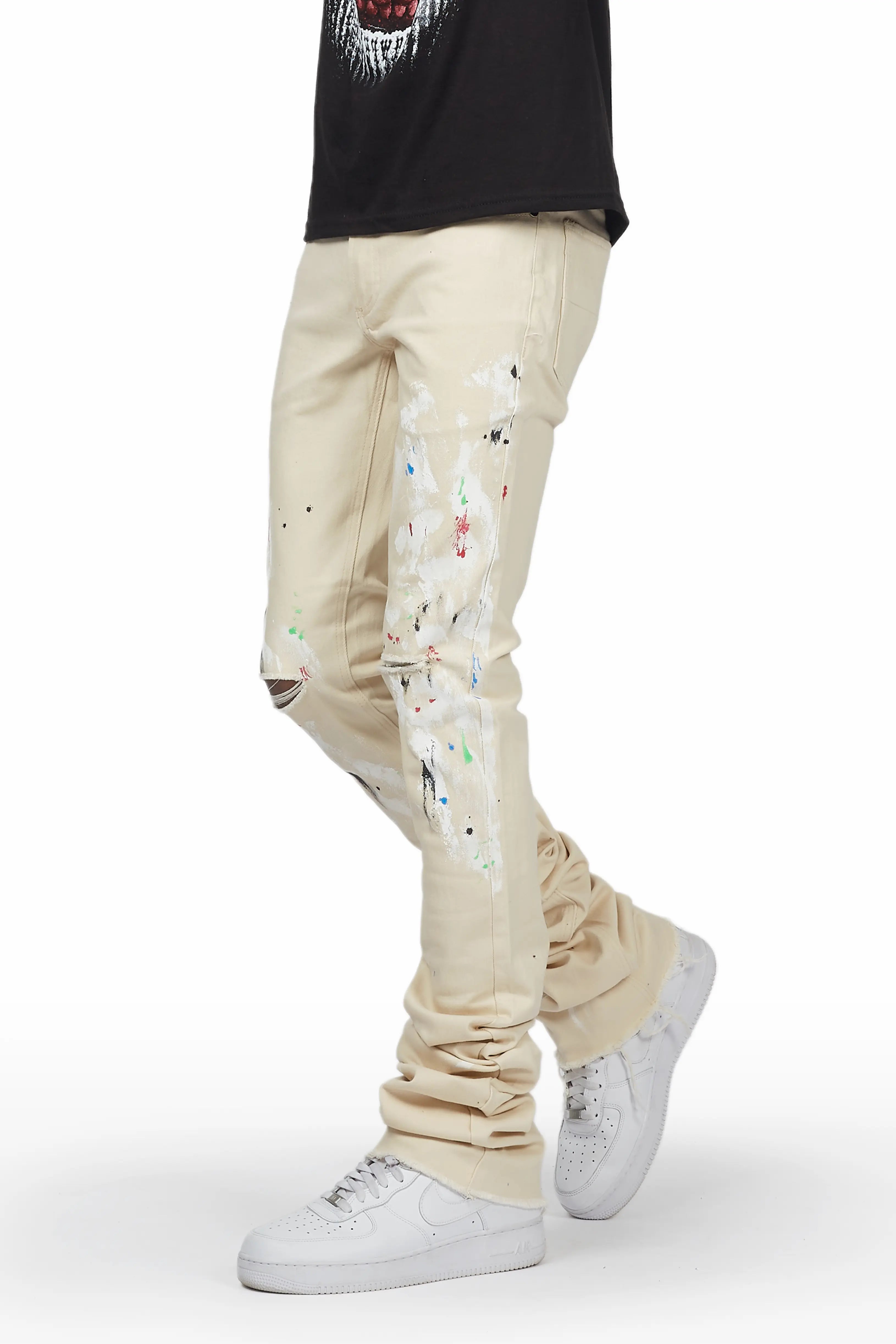 Mart Beige Painter Super Stacked Flare Jean
