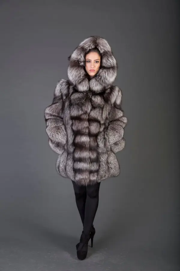 Silver Fox Fur Hooded Jacket