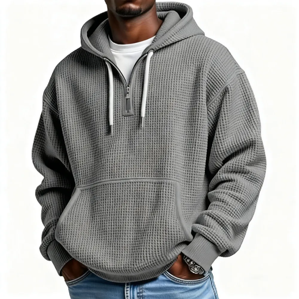 Men's Hoodie Waffle Hoodies Quarter Zip Hoodie Apricot White Light Green Army Green Red Hooded Plain Kangaroo Pocket Textured Sports & Outdoor Casual Daily Streetwear Cool Sportswear Fall Spring