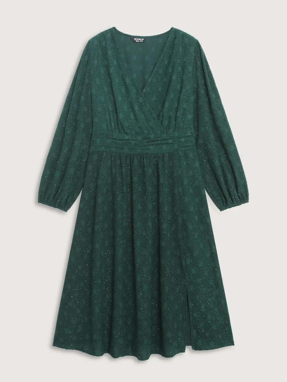 Woven Pleated Waist-Defining Wrap Midi Dress