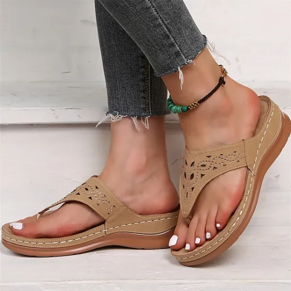 Women's Sandals Slippers Plus Size Outdoor Slippers Outdoor Beach Solid Color Summer Flat Heel Open Toe Elegant Minimalism Faux Leather Loafer Black Brown khaki