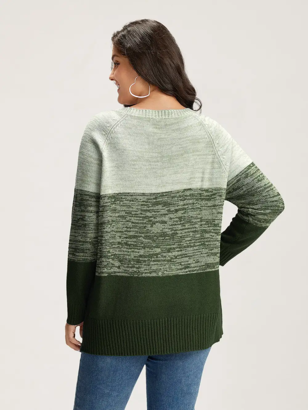 Colorblock Contrast Heather Button Detail Pullover