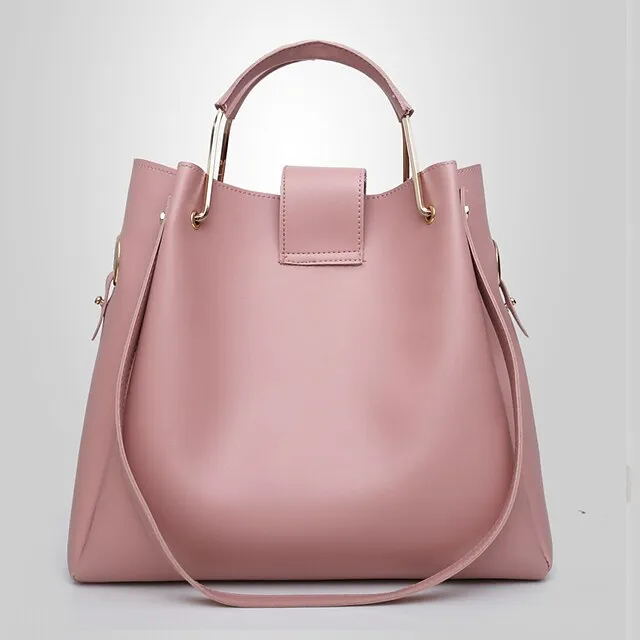 Women's Bag Set PU Leather 3 Pcs Purse Set Shopping Zipper Tassel Black White Pink