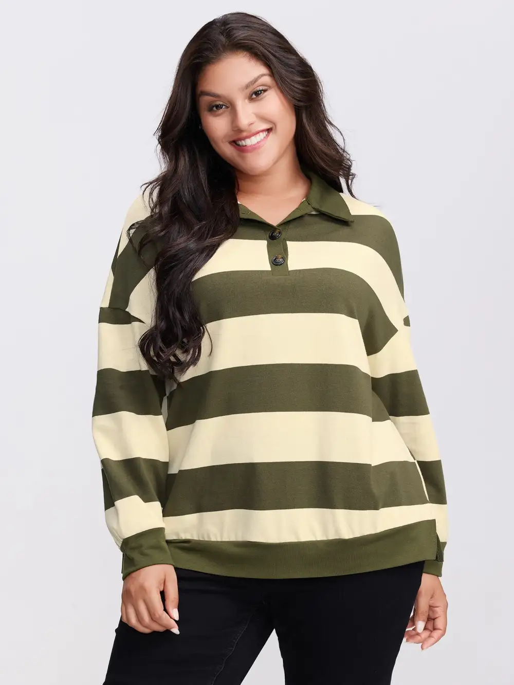 Pure Cotton Stripe Polo Collar Sweatshirt