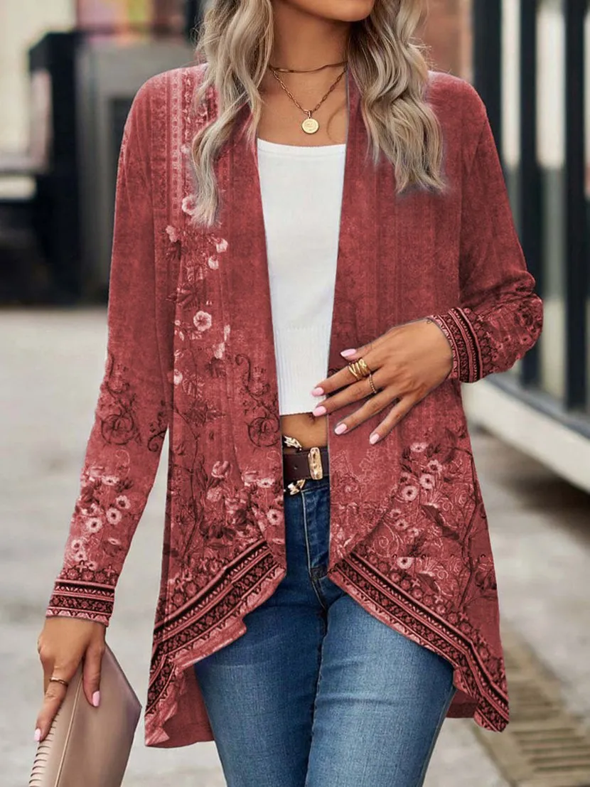 Loose Casual Printed Kimono Cardigan