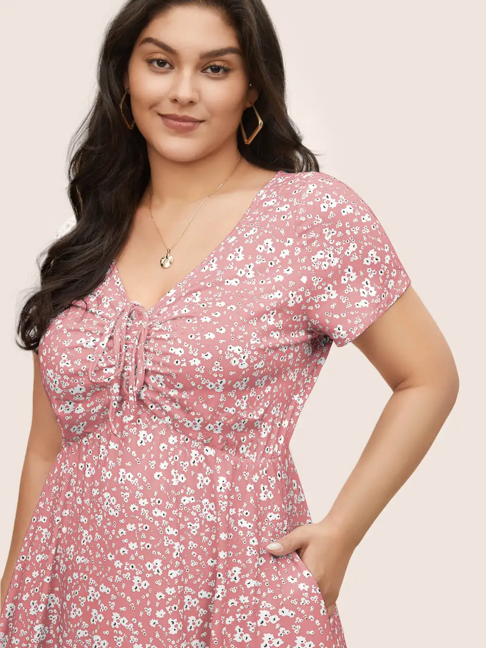 Ditsy Floral Elastic Waist Knot Drawstring Dress