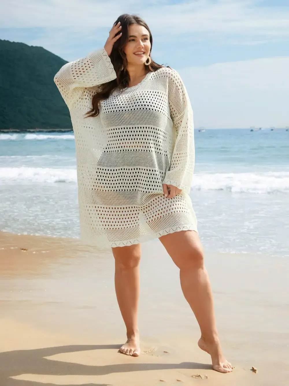 Cut-Out Plain Round Neck Swim Cover-Up