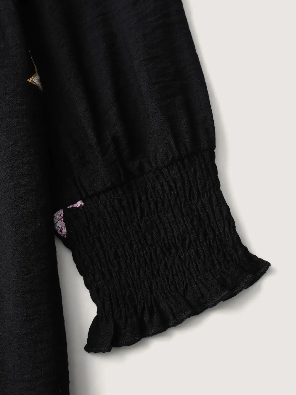 Star Embroidery Shirred Cuffs Pockets Knee-Length Dress