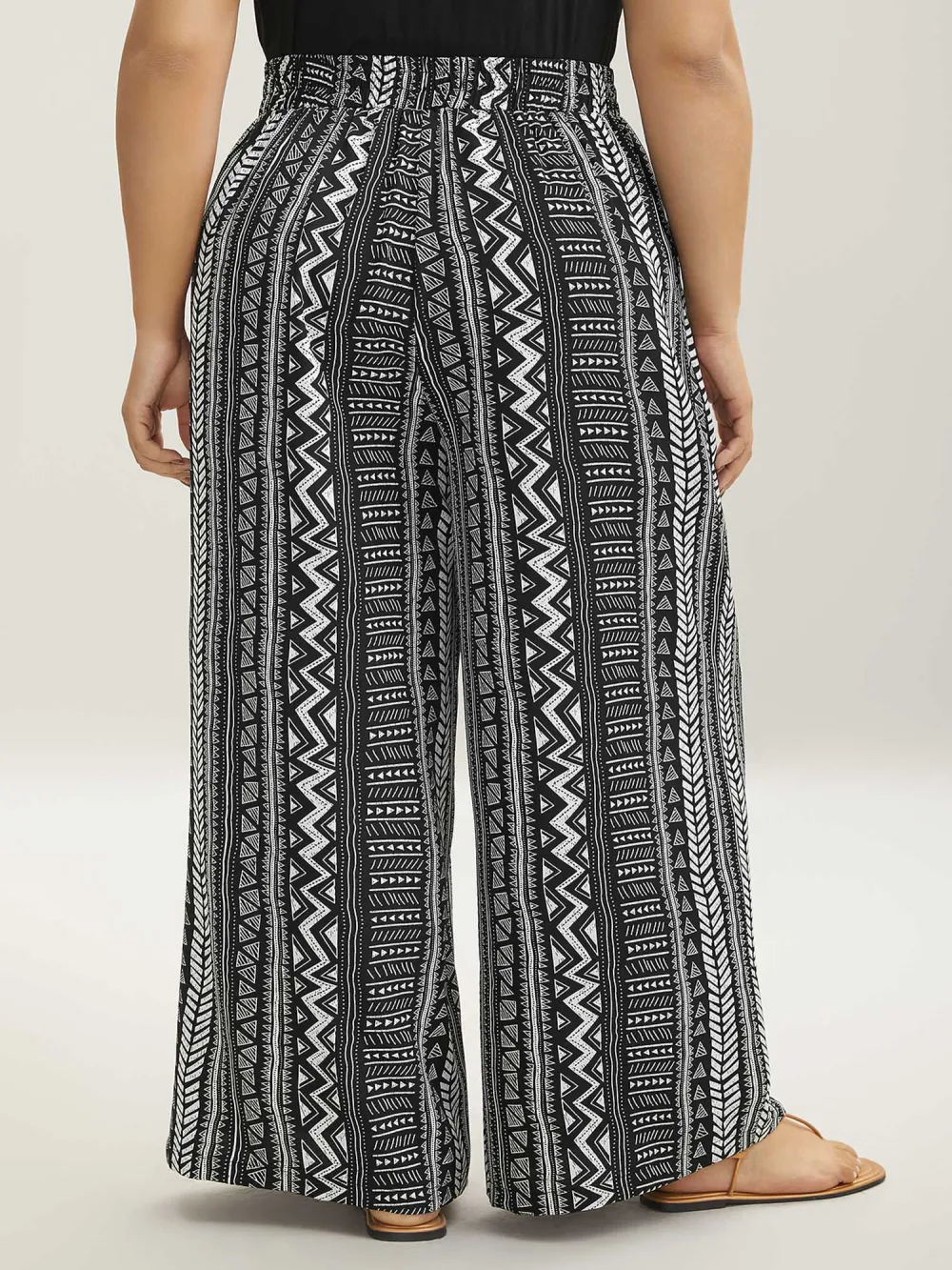 Waist-Tie Wide-Leg Boho Print Pants