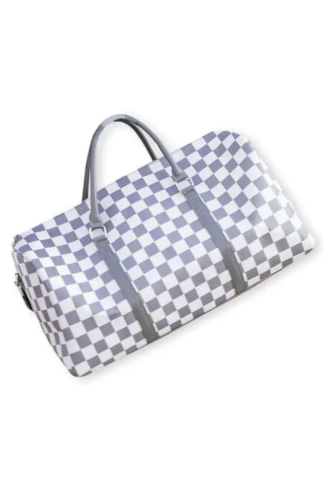 Boujee Weekend Away Grey And White Checkered Duffle Bag DOORBUSTER