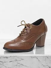 Women's Vintage Lace-Up Brogue Oxford Shoes – Brown Faux Leather Block Heel Dress Shoes for Formal and Casual Occasions