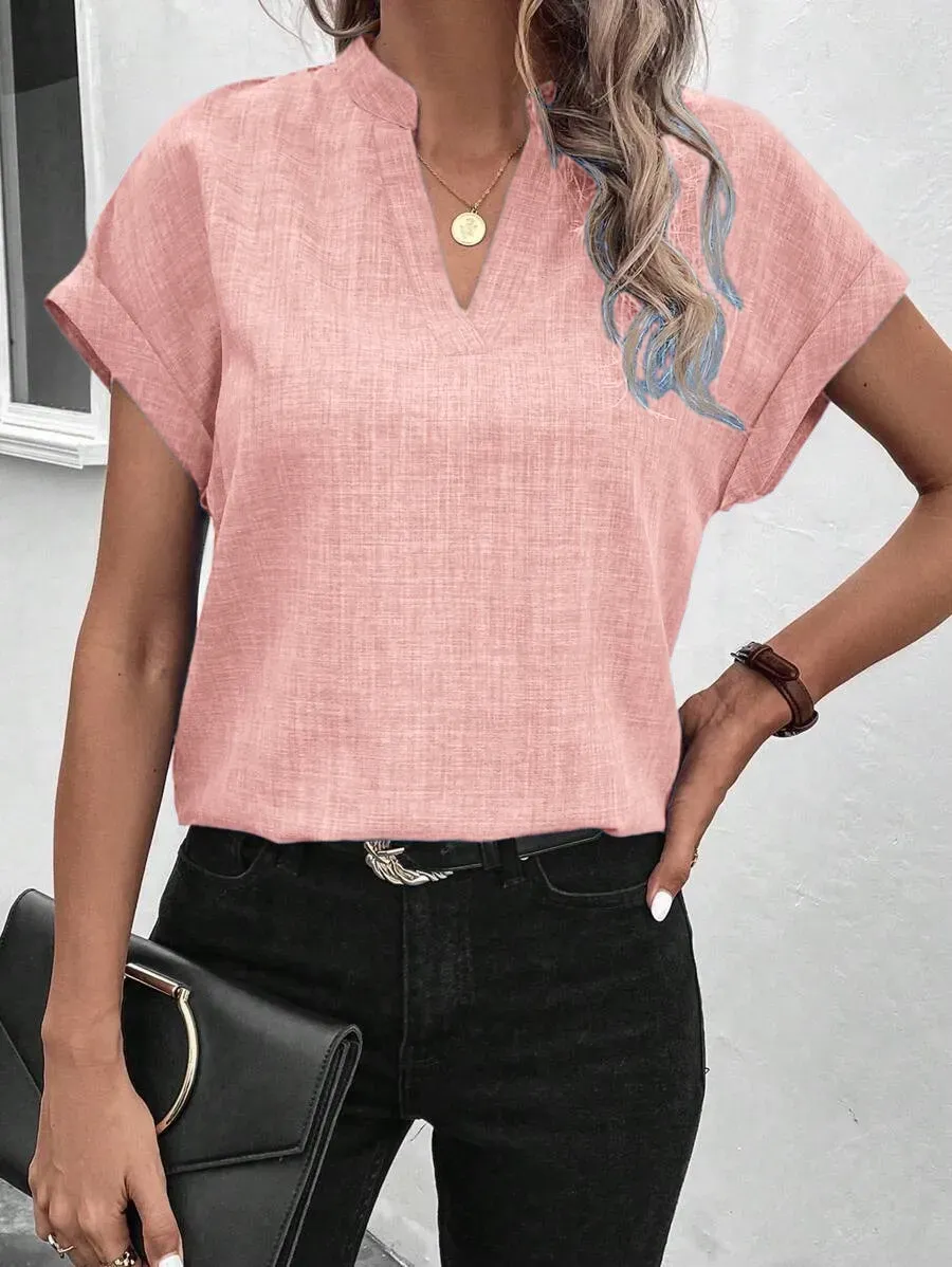 ✨Women's Summer V-neck Casual Short-sleeved Basic Tops