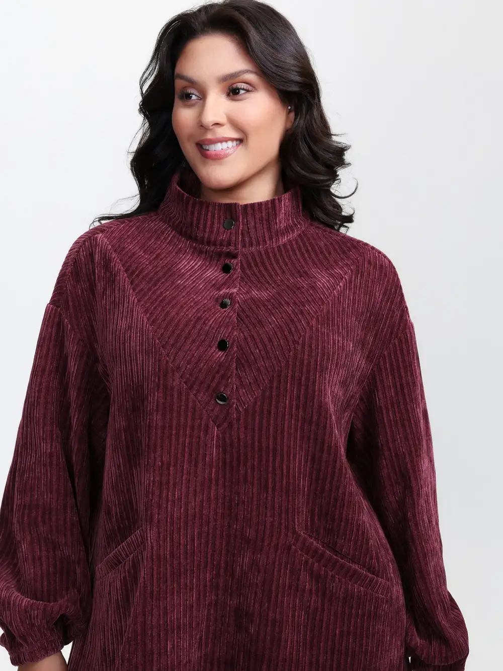 Corduroy-Feel Pockets Stretchy Cuffs Sweatshirt