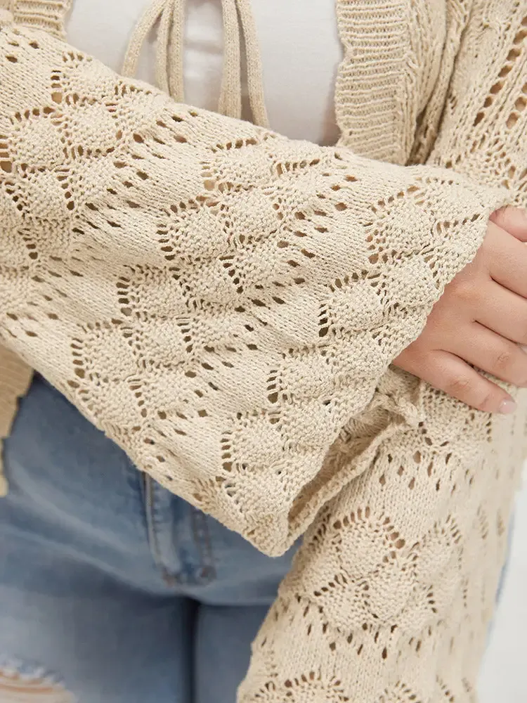 Hollow Out Bell Sleeve Tie Front Cardigan