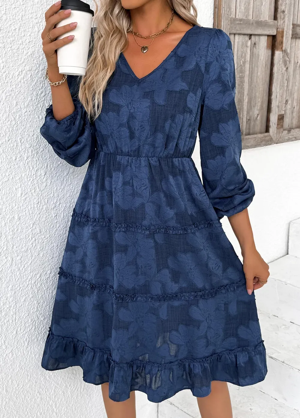 Sage Green Tummy Coverage Long Sleeve V Neck Dress