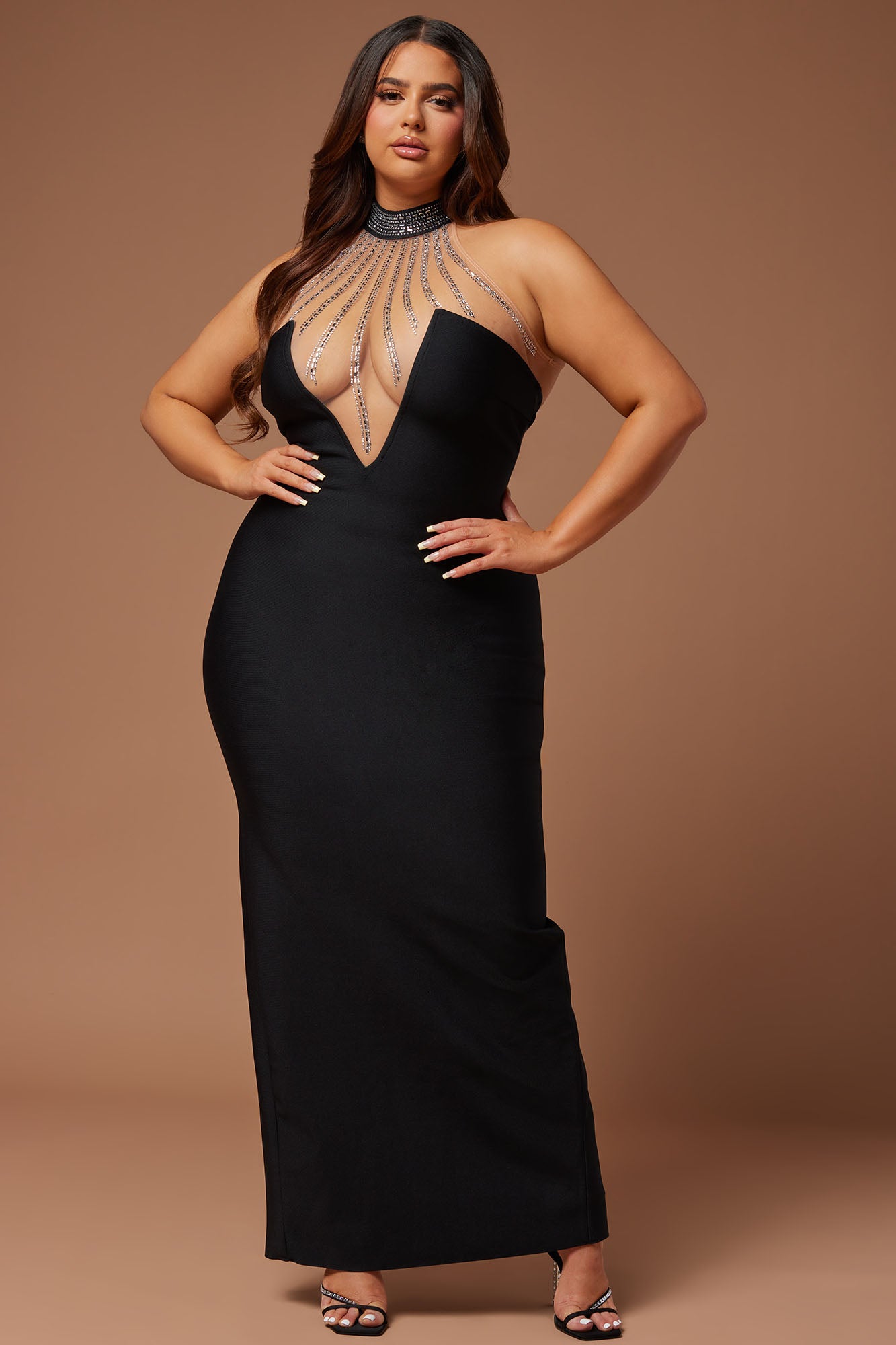 Lina Embellished Bandage Maxi Dress - Black
