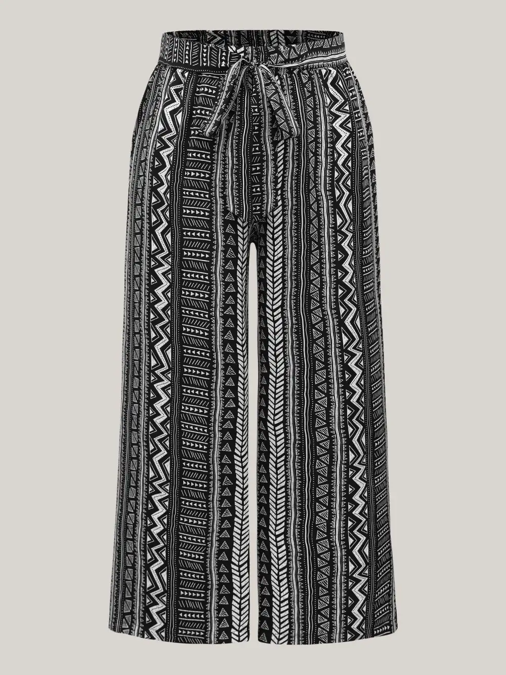 Waist-Tie Wide-Leg Boho Print Pants