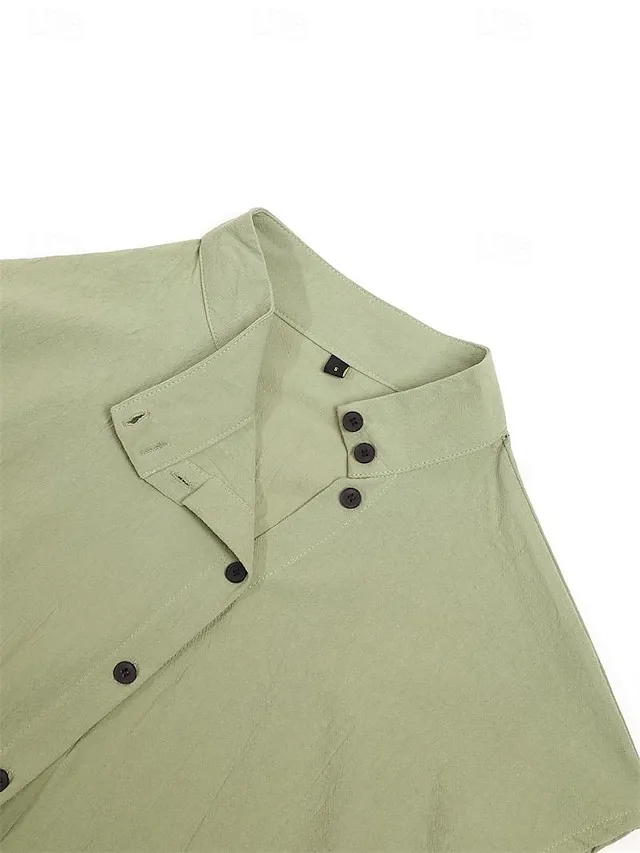 Women's Shirt Blouse Turtleneck shirt Plain Casual Button White Short Sleeve Elegant Fashion Basic Standing Collar